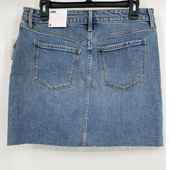 Old Navy Blue Denim High Waisted Button Fly Ripped Cut Off Jean Skirt NEW Size 8 - Picture 2 of 11